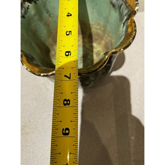 Vintage Fohr Ceramic GERMANY Green Gold Glazed drip bowl 7" - Picture 9 of 13